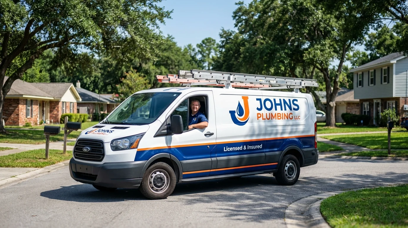 Johns Plumbing LLC service van in Maysville, OK