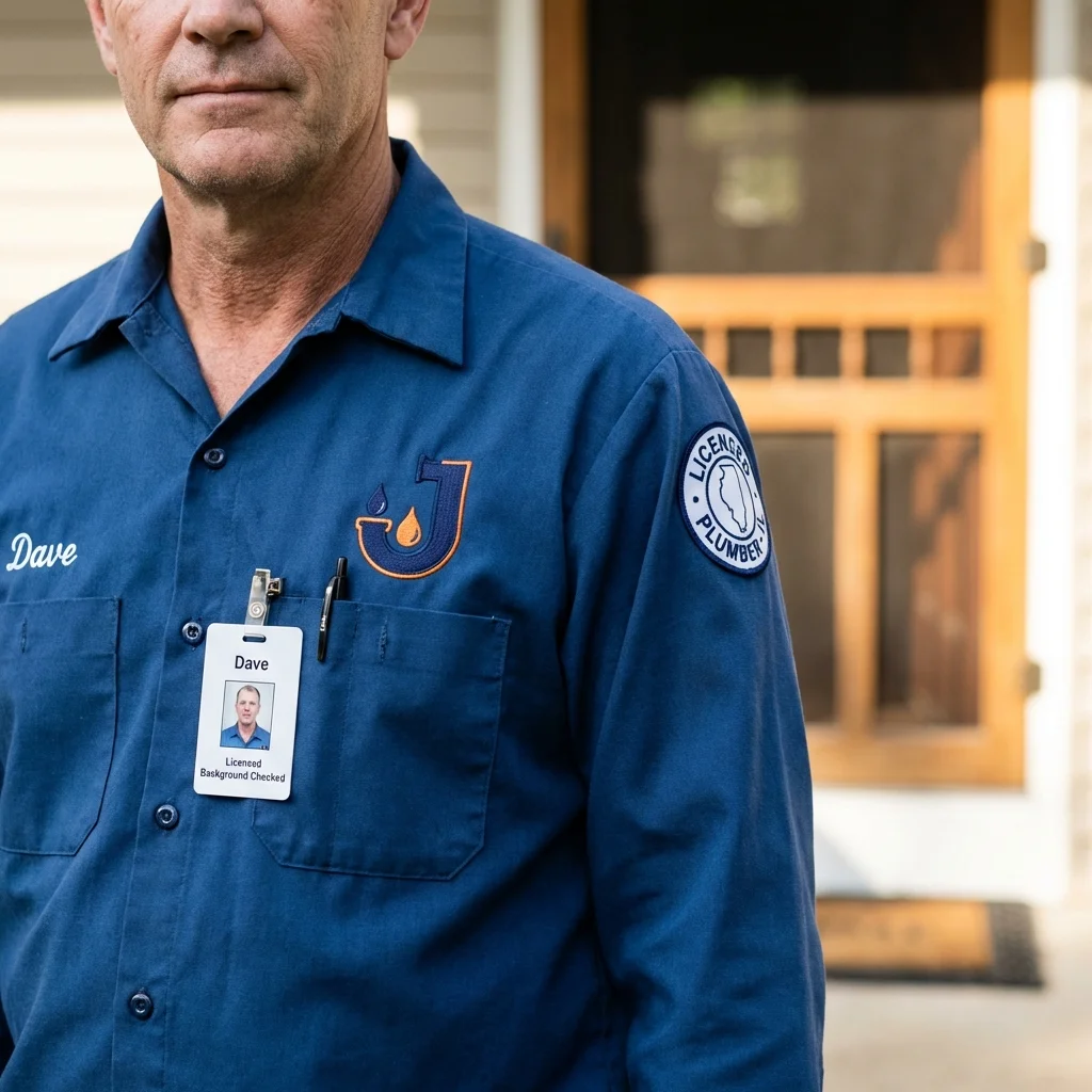 Licensed plumber showing ID badge in Maysville, OK