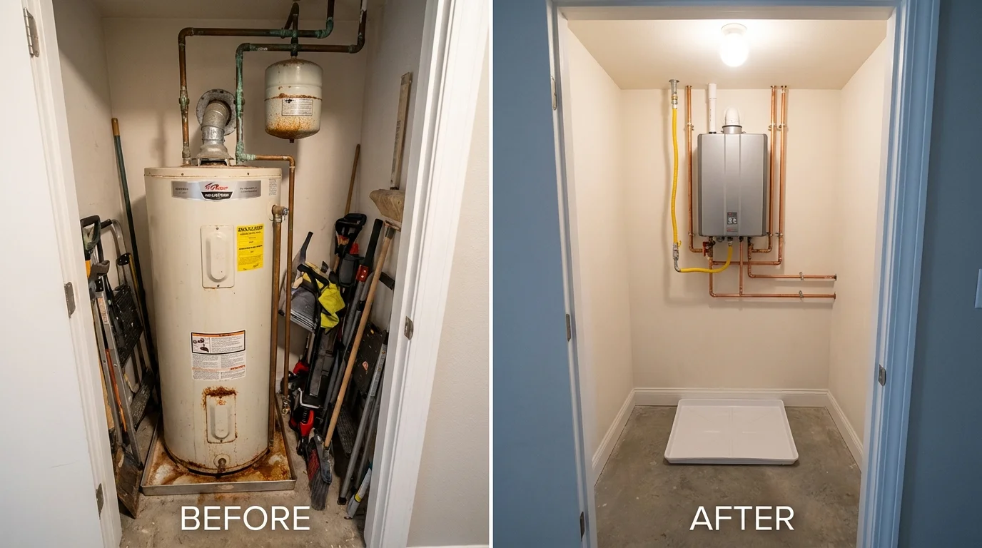 Tank water heater versus wall-mounted tankless unit comparison for Maysville, OK homeowners