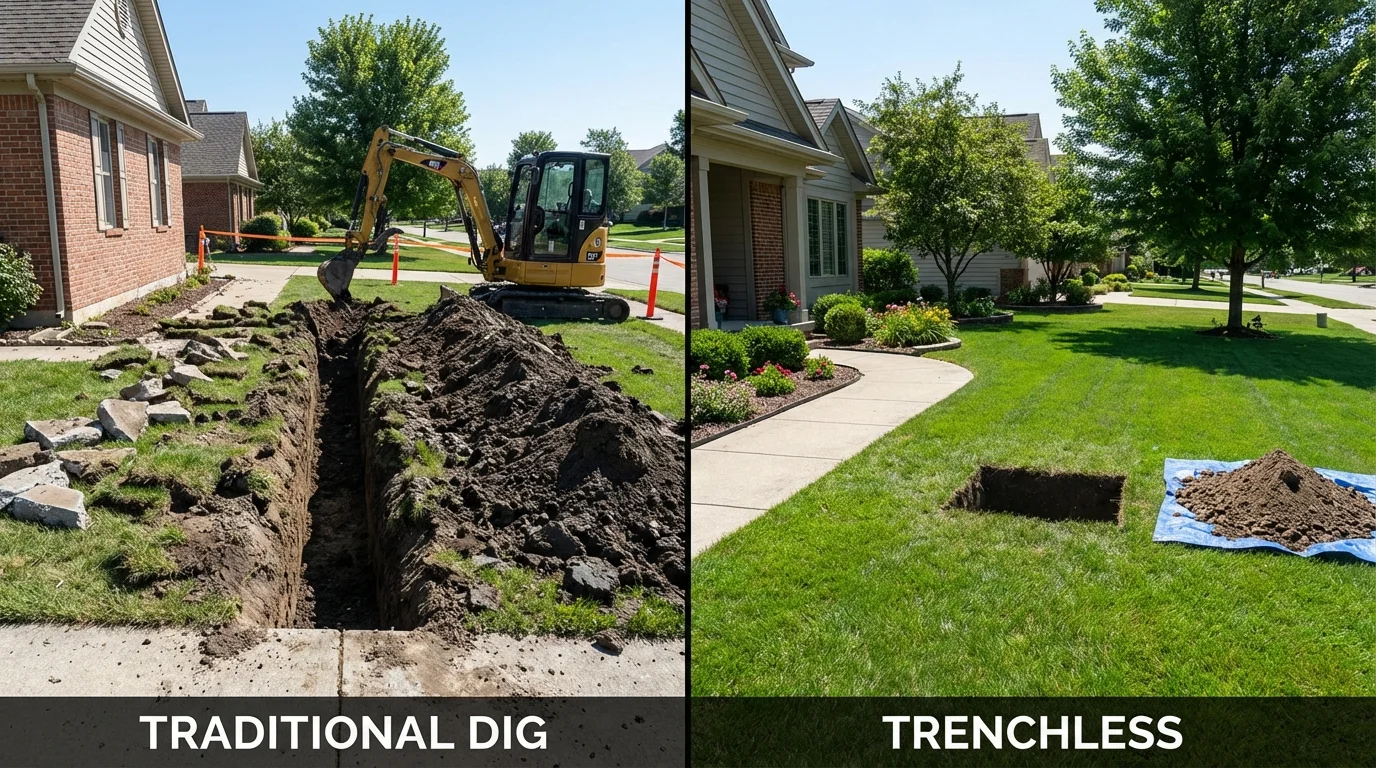 Trenchless sewer repair with minimal yard damage versus traditional excavation in Maysville, OK